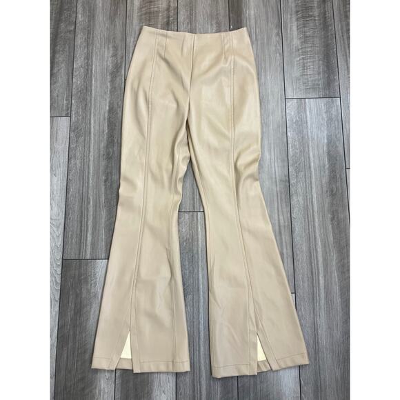 Free People We the Free Vegan Leather Pants in Beige Size 29 Wide Leg Pleated - Picture 2 of 3